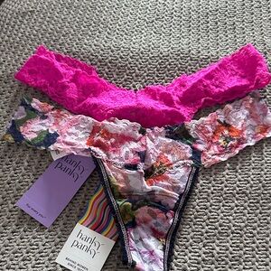 Hanky Panky Low Rise Vibrant Pink and Floral Lace Thongs